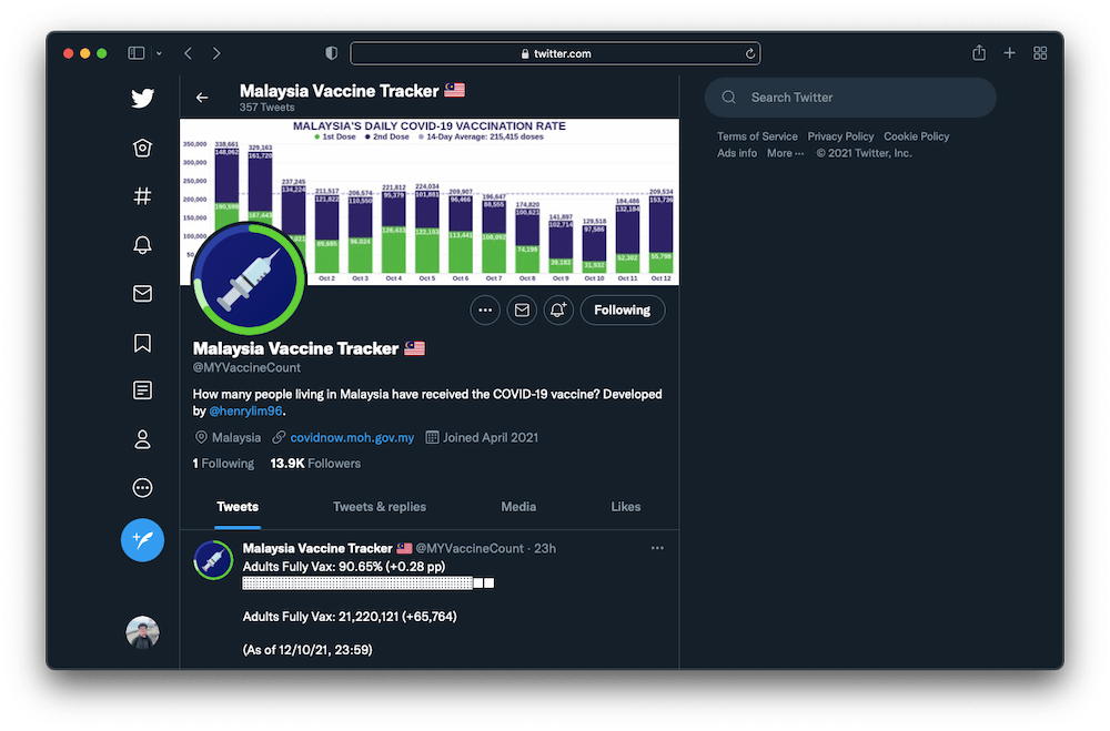 Malaysia Vaccine Tracker Twitter Bot